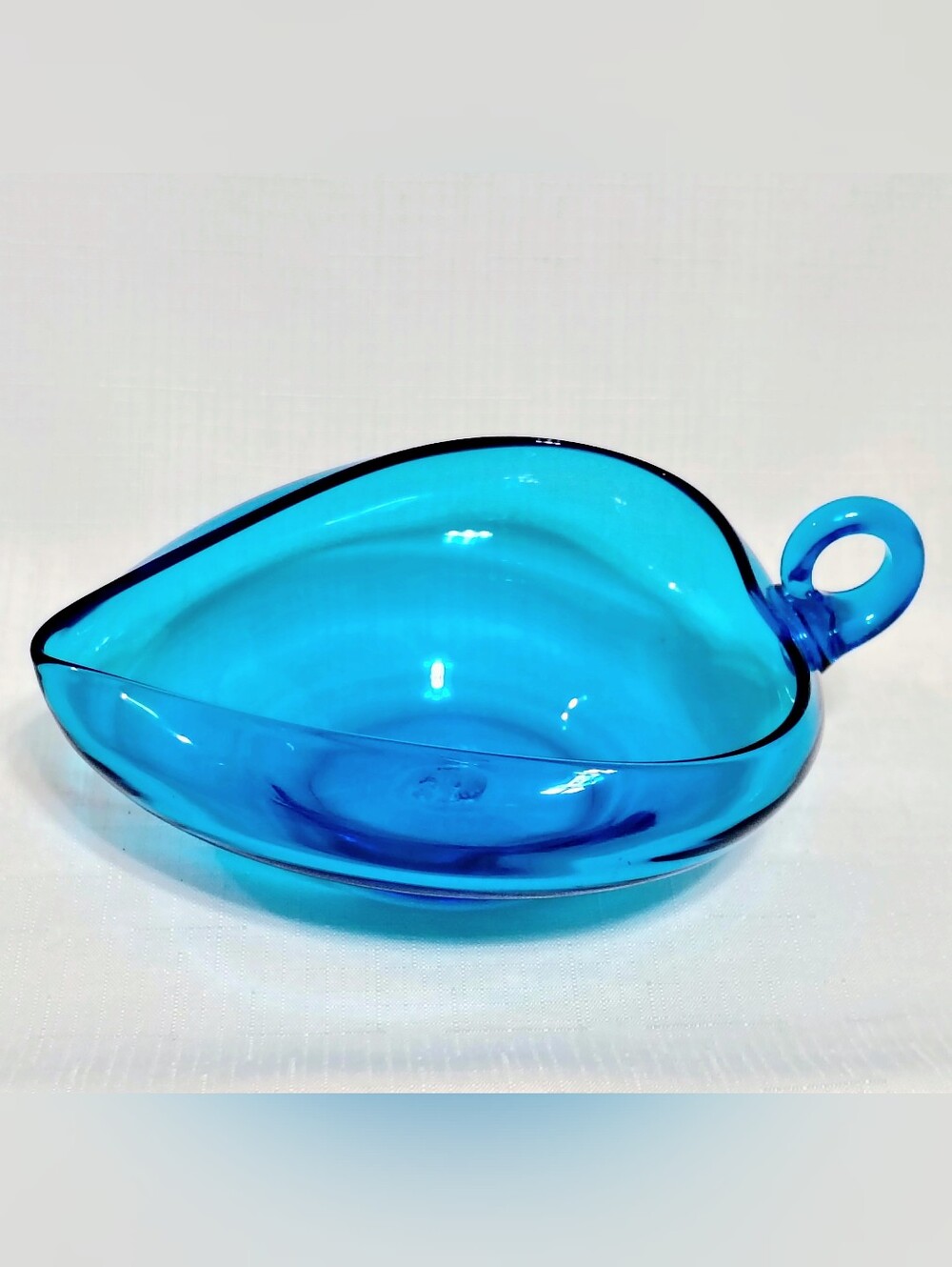 Viking Bluenique Art Glass MCM Candy Dish Nappy Bowl Handblown Turquoise